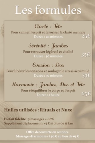 Tarifs massages à domicile